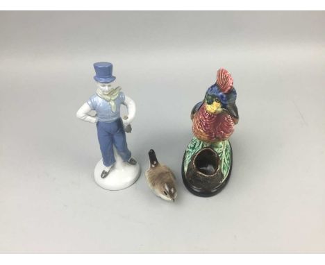 GOEBEL MODEL OF A PERCHED BIRD,along with a Belleek owl, Nao geese, Lladro goose and other ceramic figures and animals