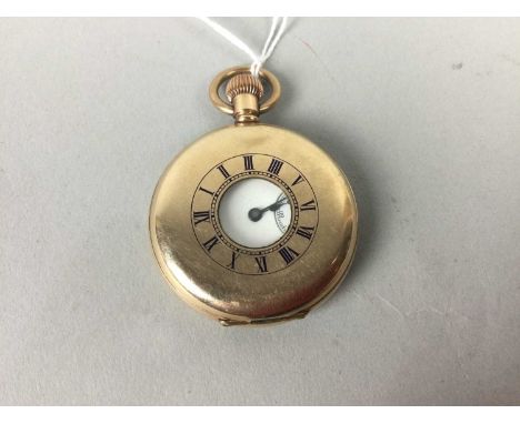 ROLLED GOLD HALF-HUNTER POCKET WATCH,the interior with a presentation inscription dated 1911Condition report: Typical wear. M