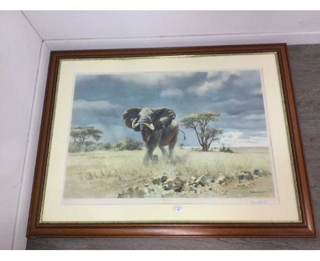 DONALD GRANT,THE CHARGE,colour print, signed,92cm x 121cm,mounted, framed and under glass