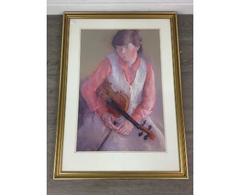SCOTTISH SCHOOL,PORTRAIT OF A VIOLINIST,mixed media, mounted, framed and under glass,96cm x 69cm overall, along with four pic