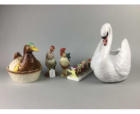 CERAMIC PLANTER,modelled in the form of a swan, along with other ceramics including ceramic egg baskets, a Lurpak lidded butt