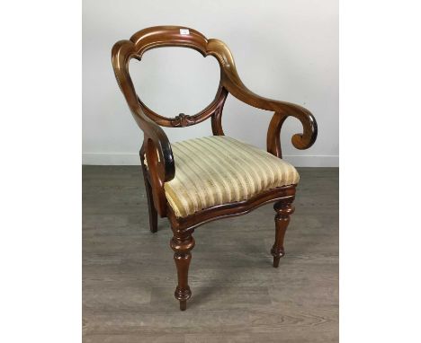 BALLOON BACK CHAIR, along with a pair of pine kitchen chairs, breakfast bar stool and a Victorian footstool (5)