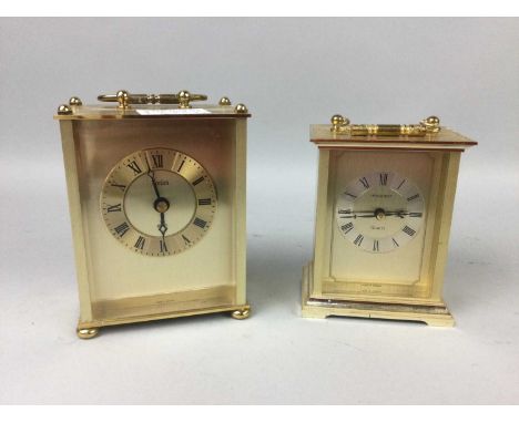 TWO CARRIAGE CLOCKS along with a Lladro figure of a boy and lambs, a figure group of the Three Graces, a resin model of the L