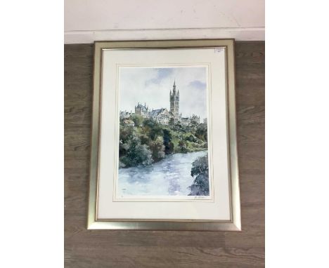 SIGNED LIMITED EDITION PRINT AFTER ERIC STURGEON,depicting Glasgow University, mounted, framed and under glass, 84.5cm 64.5cm