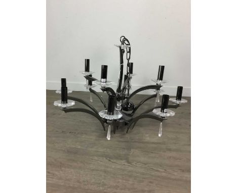 CONTEMPORARY CHANDELIER,80cm wide, along with a pair of wall sconces and twin wall sconces (5)