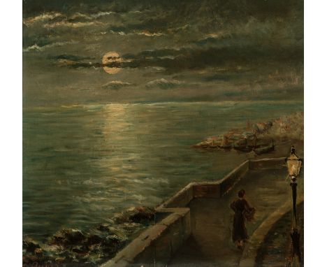 French school; 19th century."Promenade.Oil on canvas.Signed in the lower left corner "J. Dupre".Size: 32 x 39 cm; 59 x 66 cm 