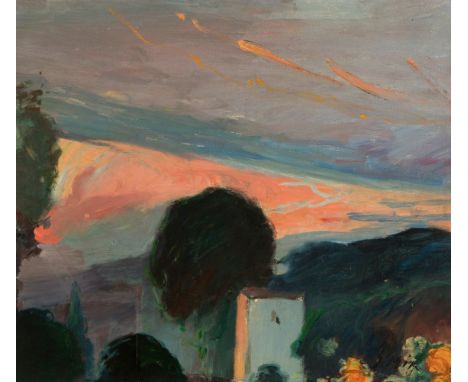 JOAQUIM MIR TRINXET (Barcelona, 1873 - 1940)."Sunset".Oil on canvas.Relined.Signed in the lower right corner.Attached certifi