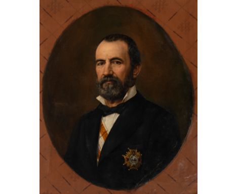 Spanish school; late 19th century."Portrait of a Knight of the Order of Isabella the Catholic".Oil on panel.It conserves its 