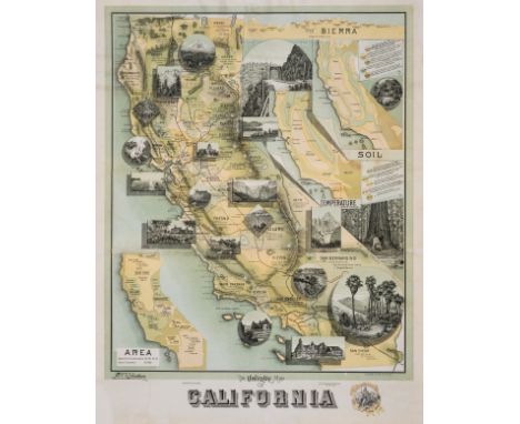 America.- Johnstone (E.) The Unique Map of California, decorative map with 20 vignette views showing various places of intere