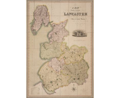 Lancashire.- Hennet (George, surveyor) A Map of the County Palatine of Lancaster, large map with ornate title upper right, vi