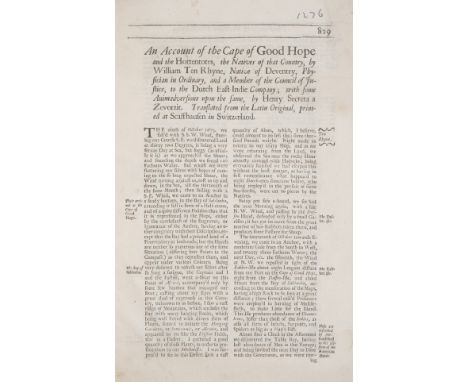 NO RESERVE Africa.- Rhyne (William Ten) An Account of the Cape of Good Hope and the Hottentotes, twentieth century cloth, lig