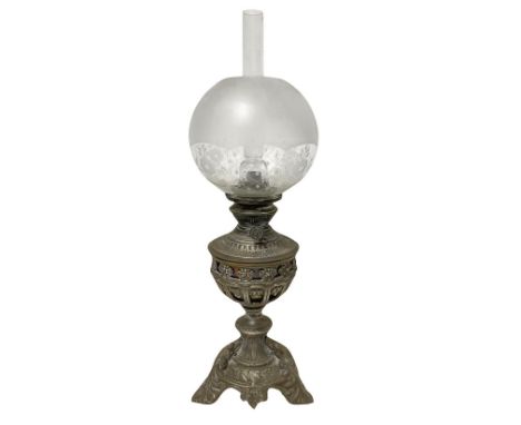 Lamp with metal base, decoration of leaves and flowers, Late 19th century H 48 cm  