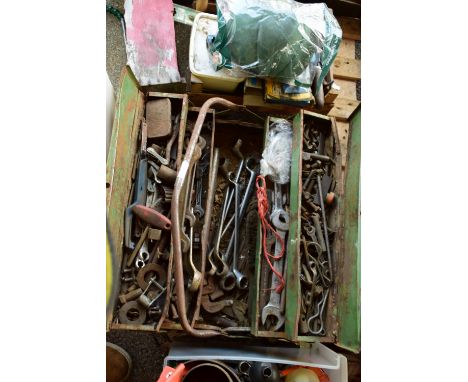 TOOLBOX CONTAINING VARIOUS TOOLS, SPANNERS, ADJUSTABLE WRENCHES ETC