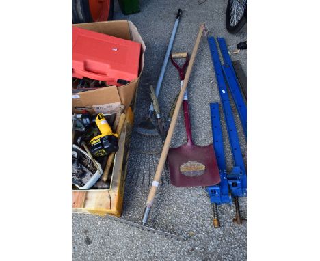 QTY OF TOOLS, SPADES AND RAKES