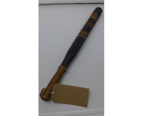 A Victorian police truncheon, Colonel Thwaites, Special Constable Superintendent, Bradford, Yorkshire, (labor Riots, 1878), p