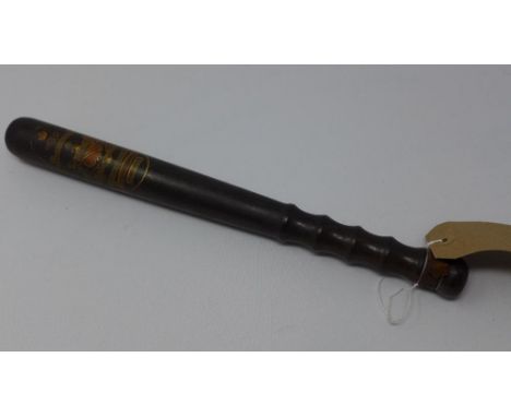 A Manchester Special Constable truncheon (H. Warting, 1914-1919), with Coat of Arms of Manchester and bearing name of H. Wart