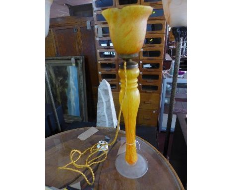 An Art Nouveau style yellow Murano glass table lamp, H.60cm 
