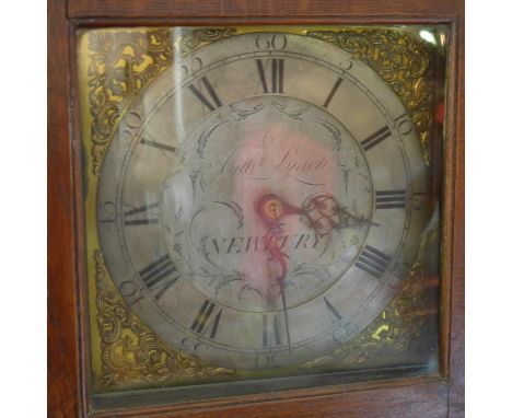 An 18th century 30 hour oak longcase clock by Anthony Lynch, Newbury, the signed silvered brass dial with Roman and Arabic nu