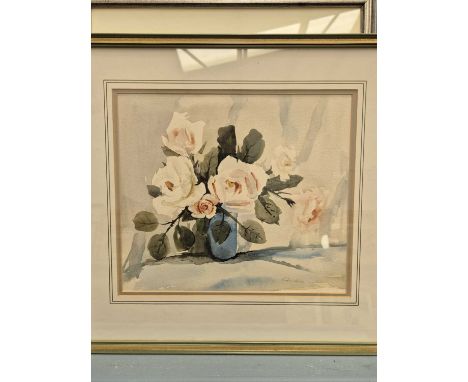 A watercolour still life of roses and various prints of botanical subjects etc. (qty)