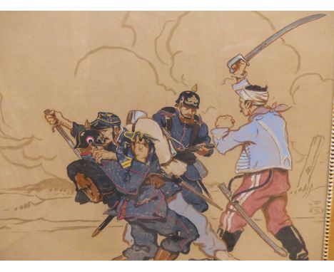 Lt. Richard Barrett Talbot Kelly, Britsh 1896-1971. WW1 close quarters fighting between German and French troops. Watercolour