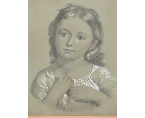 19th century school. Portrait of a young girl. Pencil highlighted in white. 27 x 34 cm. 