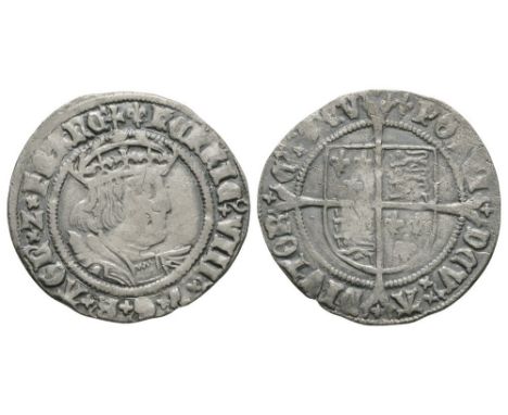 1526-1544 AD. Second coinage, Laker bust E. Obv: profile bust with HENRIC VIII D G R AGL Z FRANC legend and 'lis' mintmark. R