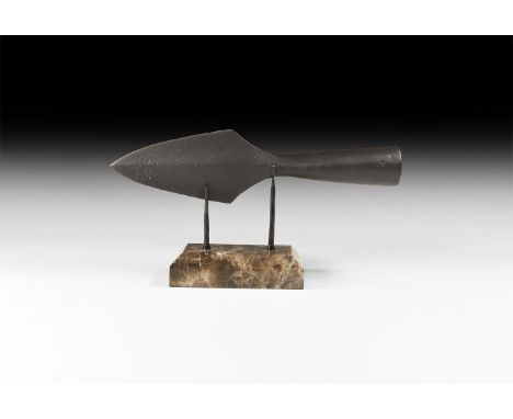 1st century BC-2nd century AD. A lentoid-section lozengiform iron blade with sturdy neck, expanding closed socket with single