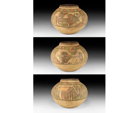 3rd millennium BC. A large ceramic Nal culture storage jar with polychrome decoration, frieze to the shoulder depicting an ib