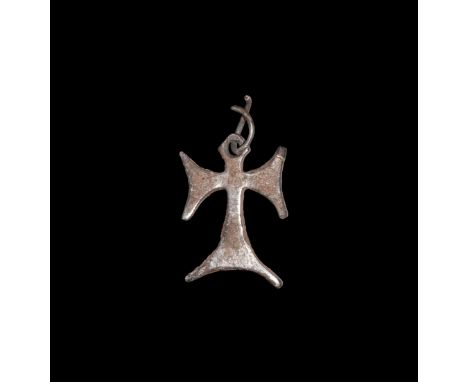 15th century AD. A silver tau-cross pendant with suspension ring.   2.7 grams, 30mm (1"). Property of a Middlesex gentleman; 