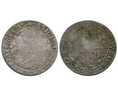 Dated 1622 AD. Bromberg mint. Obv: half bust holding sword and orb with SIGIS III D G REX POL M D ET RVS PRVS M legend. Rev: 