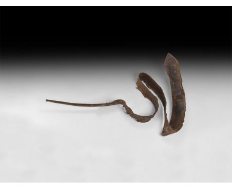 3rd-1st century BC. An iron spatha sword of Stead's Type III with two-edged, parallel-sided flat-section blade, square should