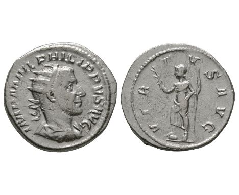 244-245 AD. Rome mint. Obv: IMP M IVL PHILIPPVS AVG legend with radiate, draped and cuirassed bust right. Rev: VIRTVS AVG leg