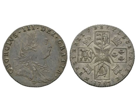 Dated 1787 AD. Early coinages. Obv: profile bust with GEORGIVS III DEI GRATIA legend. Rev: cruciform arms with crowns and M B