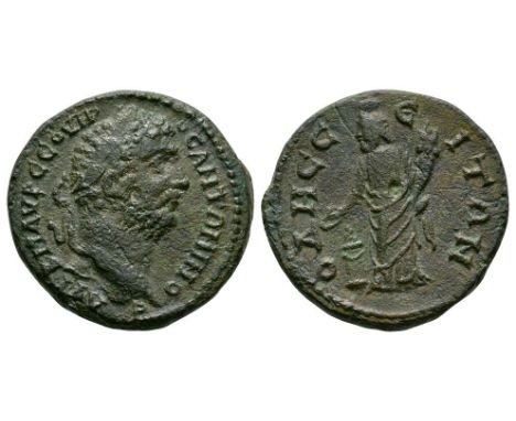 198-217 AD. Obv: AYT K M AYR CEOYHROC ANTWNINOC legend with laureate head right. Rev: ODHCCEITWN legend with the Great God, w