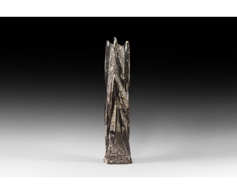 Palaeozoic Period, 350 million years BP. A large and tall free standing Orthoceras sp. fossil display column showing the foss