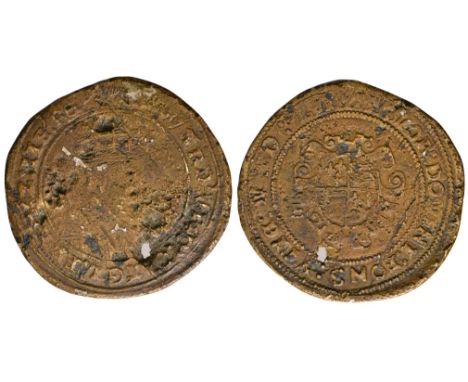 Dated 1552 AD. Obv: profile bust with EDWARD VI D G AGL FRAN Z HIB REX legend and 'harp' mintmark. Rev: arms with E - R at si