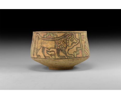3rd millennium BC. A large ceramic Nal culture storage jar with polychrome frieze depicting a bull with disc between its horn
