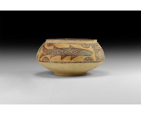 3rd millennium BC. A large ceramic Nal culture storage jar with polychrome decoration to the shoulder, fish and geometric pan