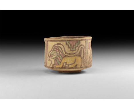 3rd millennium BC. A large ceramic Nal culture storage jar with polychrome frieze of a crouching lion, grazing ibex and a pep