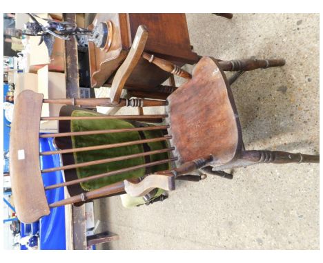 19TH CENTURY ELM HARD SEATED STICK BACK ARMCHAIR 