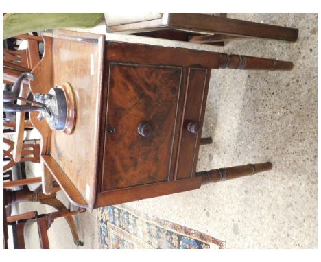 19TH CENTURY MAHOGANY SIDE CUPBOARD WITH SINGLE DOOR AND DRAWER ON RING TURNED LEGS 