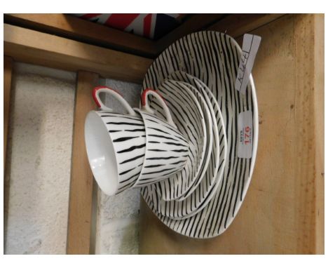 MIDWINTER ZEBRA STRIPED PAIR OF TRIOS TOGETHER WITH A FURTHER SIDE PLATE 
