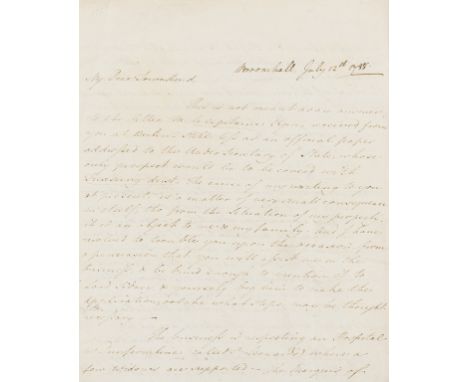 NO RESERVE Elgin (Thomas Bruce, seventh Earl, diplomat and army officer, 1766-1841) Autograph Letter signed to "My Dear Towns