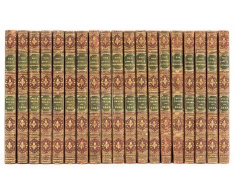 Cruikshank (George) The Comic Almanack, 19 vol., etched plates and illustrations, some colour, contemporary red calf, gilt, b