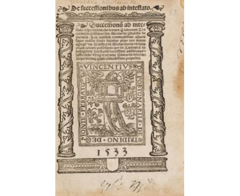 Law.- Inheritance.- Ubaldi (Niccolò) De successionibus ab intestato. Successionum ab intestato respectu tam clericorum quam l