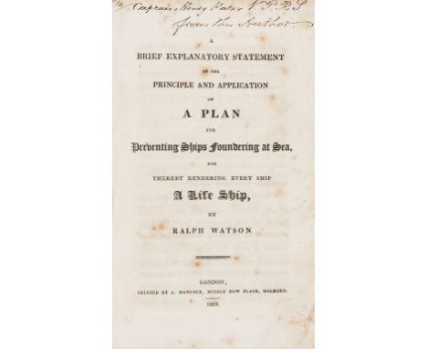 NO RESERVE Safety at sea.- Watson (Ralph) A Brief Explanatory Statement of the Principle and Application of a Plan for Preven