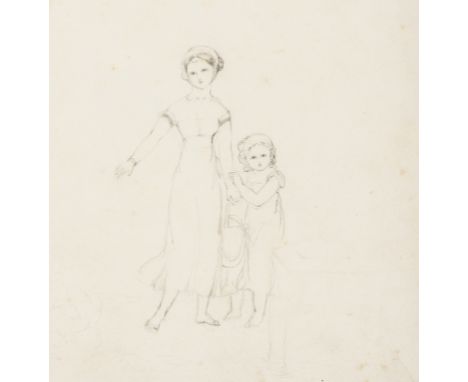 19th century Drawings.- Collection of 9 leaves of drawings of young ladies and religious figures, pencil drawings, on wove pa