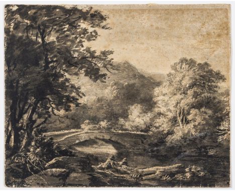 NO RESERVE Gainsborough (Thomas), Manner of. Wooded landscape with fisherman before a bridge [recto]; Landscape study [verso]