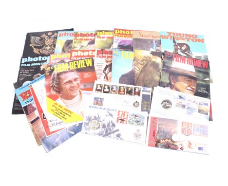 A collection of c1970s movie film related magazines, programmes, etc. Including Film Review, Photoplay plus four Royal Mail R