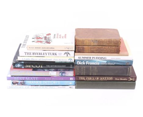 Collection of horse racing related books. Including two volumes of The Racing Calendar for 1795 & 1796, Dick Francis - Whip H